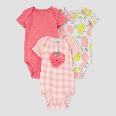 Image of Carter's Just One You® Baby Girls' 3pk Fruit Gingham Bodysuit - Yellow/Pink 3M