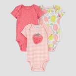 Carter's Just One You® Baby Girls' 3pk Fruit Gingham Onesies - Yellow/Pink