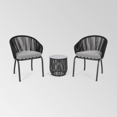 Boynton 3pc Rope Modern Chat Set - Black/Gray - Christopher Knight Home