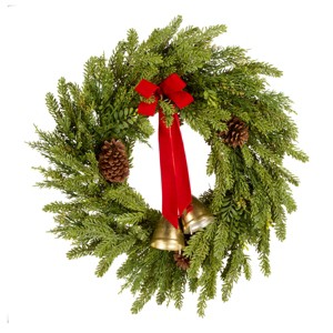 28" Unlit Christmas Bells Pine Artificial Wreath with Red Ribbon - National Tree Company - 1 of 4