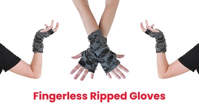 Skeleteen Punk Ripped Arm Warmers - Fingerless Long Sleeve Knitted Warmer  Gloves Goth Accessories for Men and Women