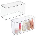 mDesign Plastic Makeup Cosmetic Storage Organizer Box, Hinged Lid, 2 Pack, Clear