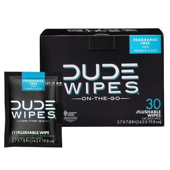 Dude Wipes Fragrance Free On-The-Go Flushable Personal Wipes - 30ct