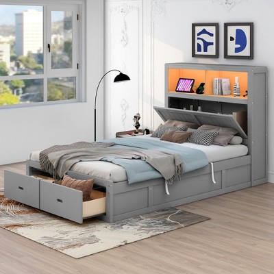 ALEXOUN Lift Up Storage Bed with Headboard and 2 Drawers Wood Bed Frame for Teens Adults,Wooden Storage Bed for Bedroom Apartments