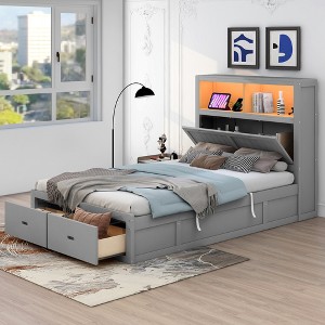 ALEXOUN Lift Up Storage Bed with Headboard and 2 Drawers Wood Bed Frame for Teens Adults,Wooden Storage Bed for Bedroom Apartments - 1 of 4