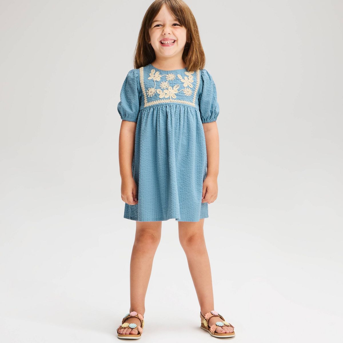 Baby & Toddler Girls' Floral Cording Short Sleeve Dress - Cat & Jack™