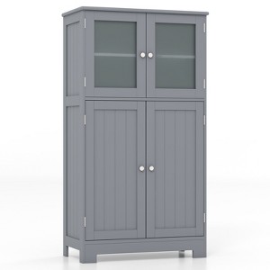 Tangkula Bathroom Storage Cabinet Freestanding Storage Cabinet w/ 4 Doors Wooden Kitchen Cupboard w/ Adjustable Shelf - 1 of 4