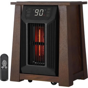 1500W Infrared Space Heater with Wooden Cabinet & Remote Control, 20" Indoor Electric Heater with Timer, Walnut - 1 of 4