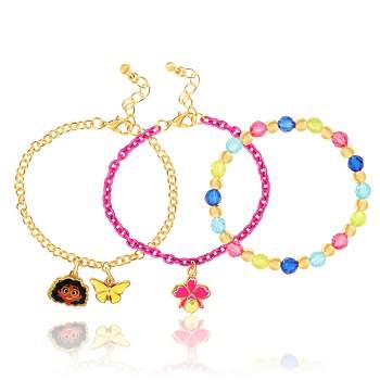 Disney Girls Encanto Mirabel Flower Charm and Beaded Bracelet - Set of 3