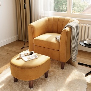 Accent Chair with Ottoman, Velvet Barrel Chair for Living Room - 1 of 4