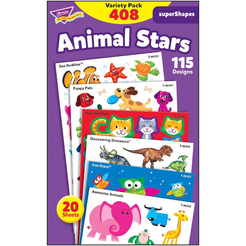 Trend Enterprises Animal Stars SuperShapes Stickers, Pack of 408, 1 of 3