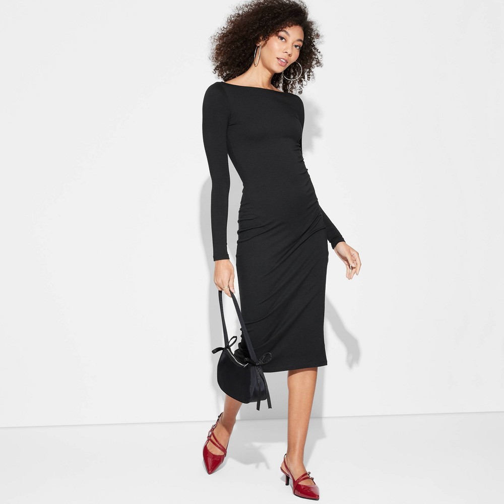 Women's Long Sleeve Knit Midi Dress - Wild Fable™ Black 