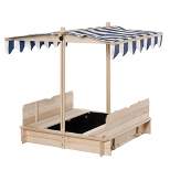 Outsunny Covered Sandbox with Lid with Adjustable Canopy for Kids, Outdoor Play Equipment with Benches, Backyard Outdoor Activity Sensory Toy, Wood
