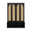 Evita Farmhouse Widen Hall Tree with 4 Rattan Doors, 6 Hooks and Adjustable Shelf-55.1*15.7*78.7 Inch, Black - 2 of 4