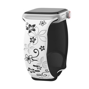 HTUTWOO Floral Engraved Bands Compatible With Apple Watch Band ,For Women,Cute Flower iWatch Bands Soft Silicone Sport Strap For iWatch Series - 1 of 4