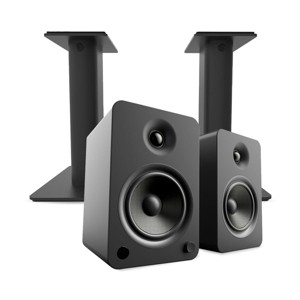 Kanto YU6 Powered Bookshelf Speakers with Bluetooth (Matte Black) with SP9 Desktop Stands (Black) - 1 of 4