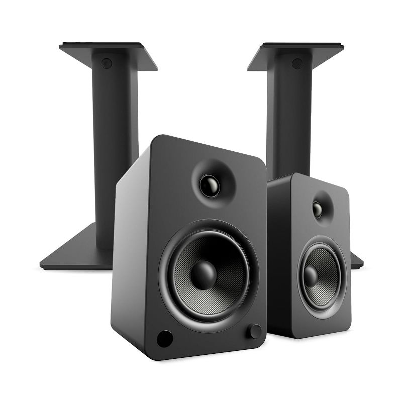 Kanto YU6 Powered Bookshelf Speakers with Bluetooth (Matte Black) with SP9 Desktop Stands (Black), 1 of 16
