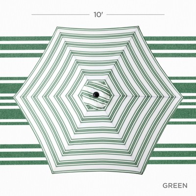 10ft Striped Green Polyester Market Patio Umbrella with Black Metal Pole