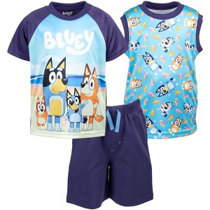 Bluey Coco Honey Winton Bingo T-Shirt Tank Top and French Terry Shorts 3 Piece Outfit Set Toddler to Big Kid - 1 of 4