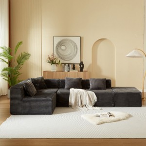 Modern Corduroy Modular Sectional Sofa with Ottoman, Deep Seat Cloud-Style 5 Seat Couch for Living Room or Apartment – The Pop Home - 1 of 4