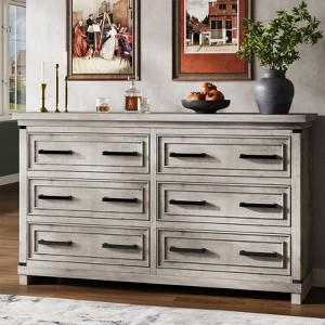 Garvee 6 Drawer Dresser for Bedroom, Rustic Wood Chest of Drawers with Vintage Handles, Storage Cabinet for Living Room, TV Stand, Antique Light - 1 of 4