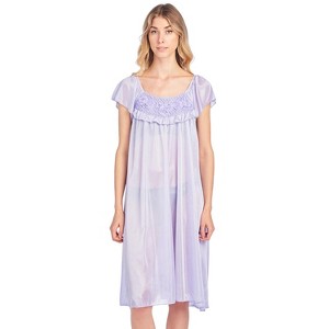 Casual Nights Women's Cap Sleeve Flower Silky Tricot Nightgown - 1 of 4
