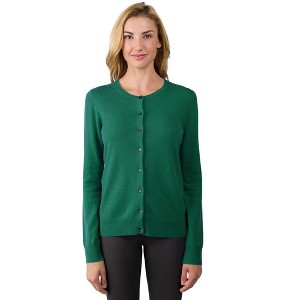JENNIE LIU Women's 100% Cashmere Button Front Long Sleeve Crewneck Cardigan Sweater - 1 of 2