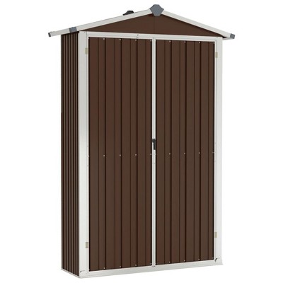 vidaxl Garden shed Tool Organizer - Galvanized Steel Outdoor Storage House with Vented Design, Brown, 45.7" x 17.7" x 68.9"