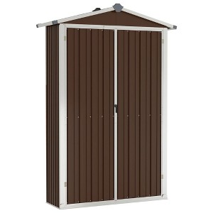 vidaxl Garden shed Tool Organizer - Galvanized Steel Outdoor Storage House with Vented Design, Brown, 45.7" x 17.7" x 68.9" - 1 of 4