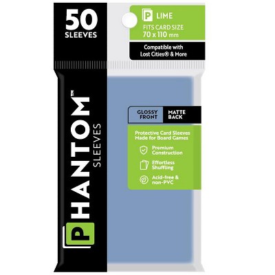 Phantom Sleeves: "Lime Size" (70mm x 110mm) - Gloss/Matte (50) (Compatible with: Lost Cities® and More)