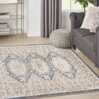 Ivory Blue Medallion Synthetic 4' x 6' Rectangular Rug