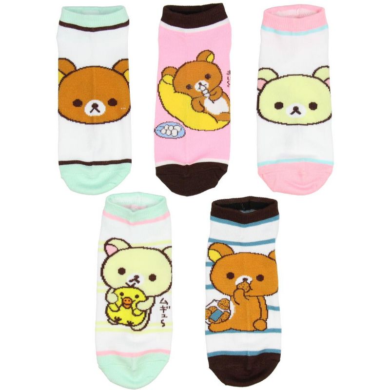 San-x Rilakkuma Bears Character Ankle No-Show Socks 5 PK Multicoloured, 1 of 4