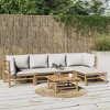 vidaXL 6-Piece Patio Lounge Set with Cushions - Flexible Bamboo Outdoor Furniture Set - Comfortable Seating with Sturdy Table - Light Gray - 2 of 4