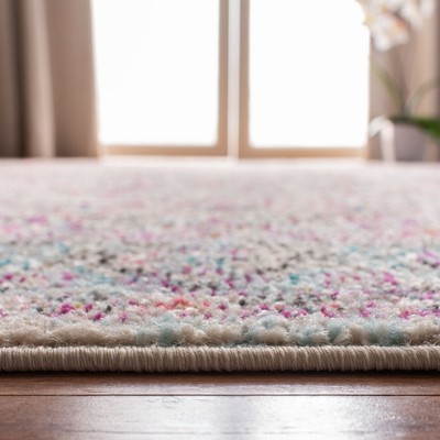 Beige and Fuchsia Geometric Rectangular Area Rug
