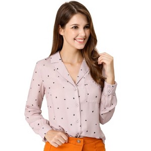 INSPIRE CHIC Women's Vintage Notched Lapel Long Sleeve Printed Button Down Tops - 1 of 4