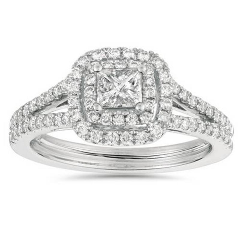 Pompeii3 1ct Princess Cut Diamond Double Halo Engagement Ring 14K White Gold - Size 9.5, 1 of 5