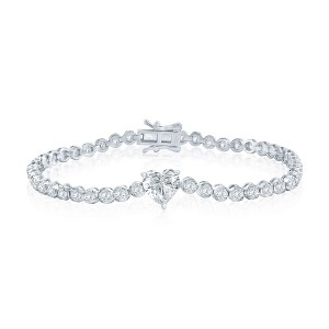 Bella Silver Sterling Silver, Heart & Round CZ Tennis Bracelet - Silver - 7.25 Inch - 1 of 3