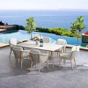 Minimalist Rectilinear Patio Group Engineered Wood Table + Architectural Frame Chairs w/ GridWeave Backrests - 2 of 4
