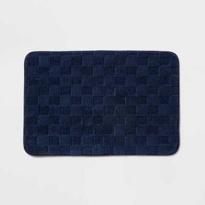 20"x30" Everyday Checked Cushion Bath Rug Navy - Room Essentials™