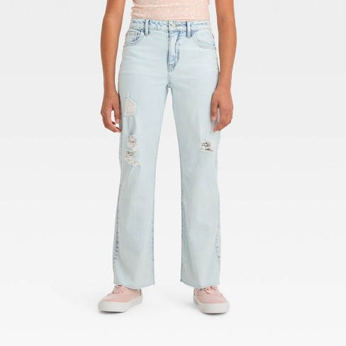 Girls' High-Rise Baggy Wide Leg Jeans - art class™ Light Blue Wash 16