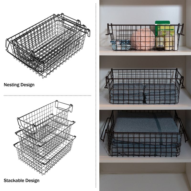 Home-Complete Set of 3 Wire Storage Bins - Shelf Organizers for Toy, Kitchen, Closet, and Bathroom, 4 of 13