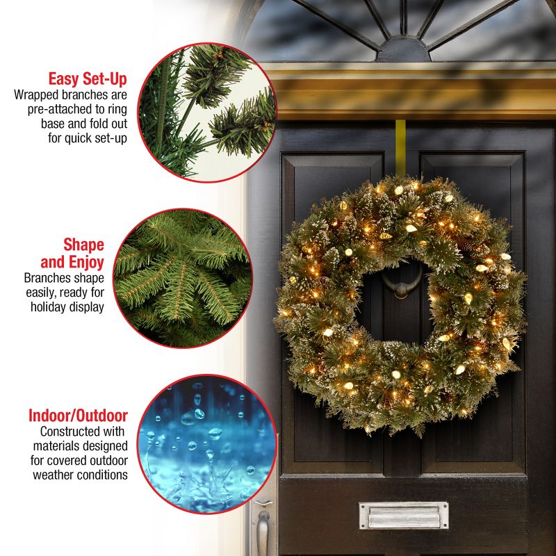 24" Prelit LED Glittery Bristle Pine Artificial Wreath White Lights - National Tree Company, 5 of 6