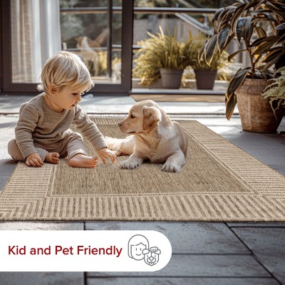 Casual Elegance Light Brown Stripe Indoor/Outdoor Square Rug