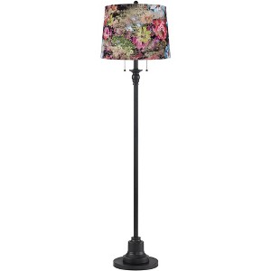 360 Lighting Dyna 58" High Black and Floral Velvet Shade 2-Light Floor Lamp - 1 of 4