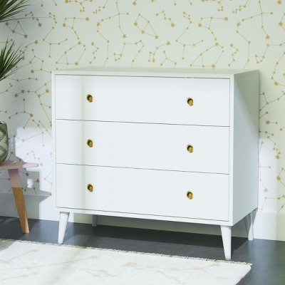 INFURNIC Decorative Storage Cabinets 3-Drawer Storage Dresser with Antique Gold Pulls for Bedroom, White, 35.5"*18"*33.5"