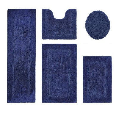 Lux Premium 100% Cotton Tufted Solid Reversible 5 PC Bath Rug Set – Ultra-Soft, Water-Absorbent, Durable, Machine Washable Bathroom Rug