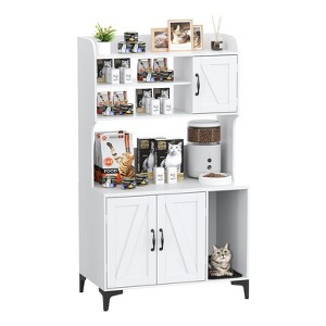 Cat Litter Box Enclosure with Shelves and Doors, Wood Sturdy Hidden Litter Box Furniture, Indoor Cat House Furniture with 4 Storage Layers - 1 of 4
