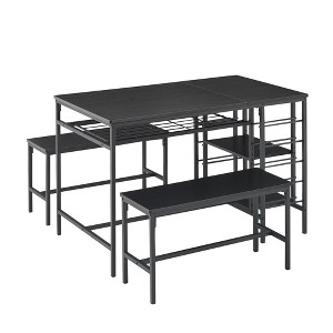 Dining Table Set, with 2 Benches, Dining Room Table Set with Wine Rack and Storage Shelf for Homes, Apartments, Small Kitchens, Black - 1 of 4