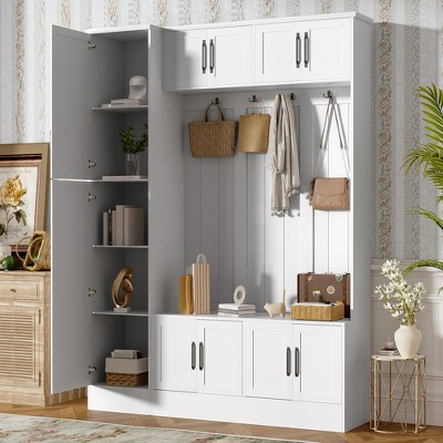 Lycvki 79'' Tall Modern Hall Tree with Shoe Storage and Adjustable Shelf for Entryway