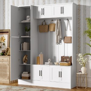 Lycvki 79'' Tall Modern Hall Tree with Shoe Storage and Adjustable Shelf for Entryway - 1 of 4